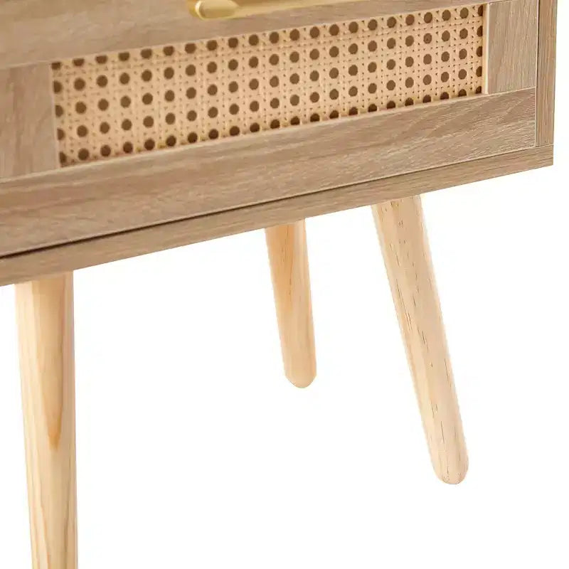 15.75 Rattan Nightstand with Woven Drawer,Accent End Table with Open Shelf,Wood Side Table for Living Room,Bedroom