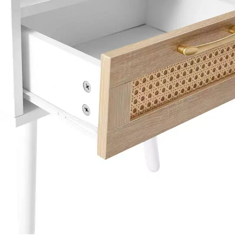15.75 Rattan Nightstand with Woven Drawer,Accent End Table with Open Shelf,Wood Side Table for Living Room,Bedroom