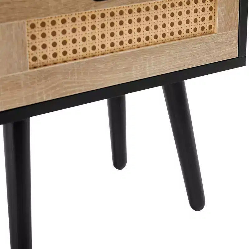 15.75 Rattan Nightstand with Woven Drawer,Accent End Table with Open Shelf,Wood Side Table for Living Room,Bedroom