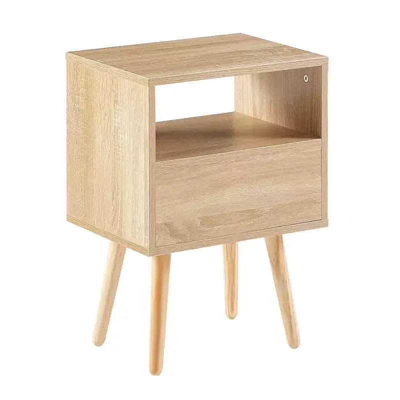 15.75 Rattan Nightstand with Woven Drawer,Accent End Table with Open Shelf,Wood Side Table for Living Room,Bedroom