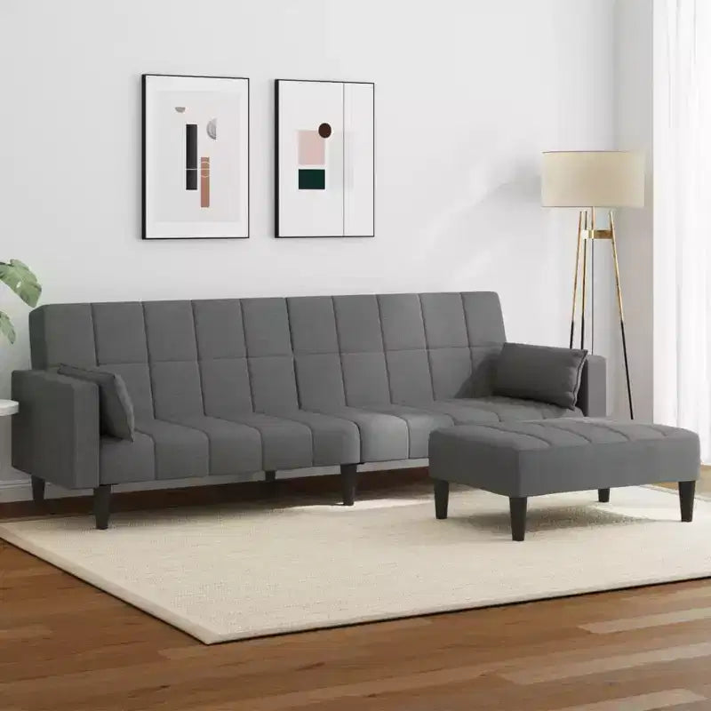 2-Seater Sofa Bed with Footstool Furniture Home Living Room Fabric