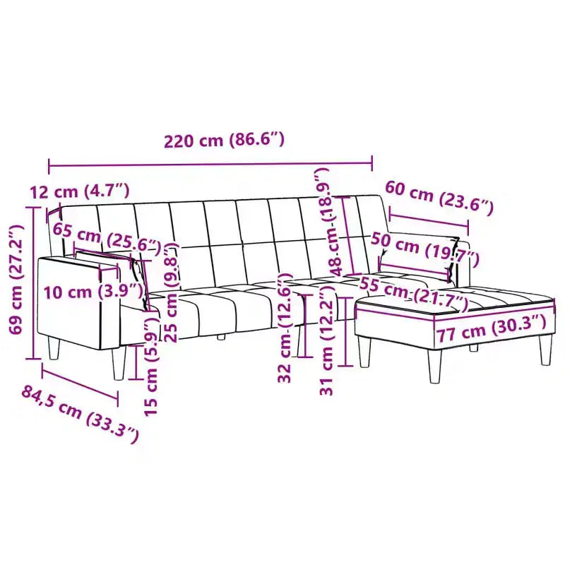 2-Seater Sofa Bed with Footstool Furniture Home Living Room Fabric