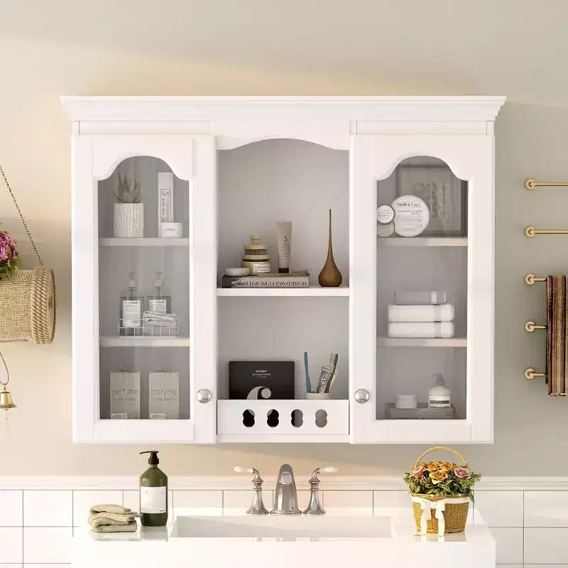 CASAINC Wall Mounted Medicine Cabinet with 2 Glass Doors, Over Sink Storage with Ample Space