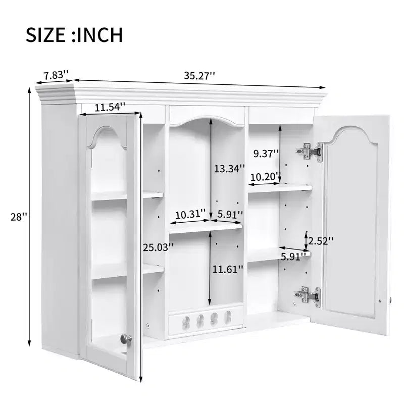 Wall Mounted Medicine Cabinet with 2 Glass Doors, Over Sink Storage with Ample Space