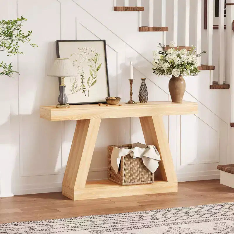 Console étroite de 55 po avec rangement, table de canapé de style rustique à 2 niveaux pour l'arrière du canapé, table d'entrée et de couloir pour le salon, le foyer, le bureau