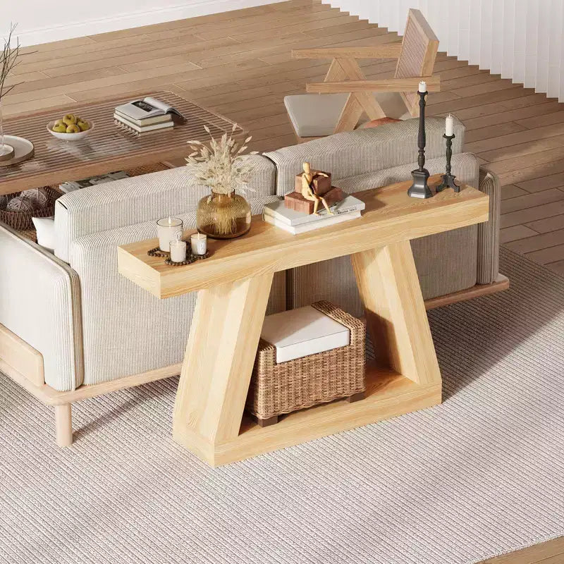 Console étroite de 55 po avec rangement, table de canapé de style rustique à 2 niveaux pour l'arrière du canapé, table d'entrée et de couloir pour le salon, le foyer, le bureau