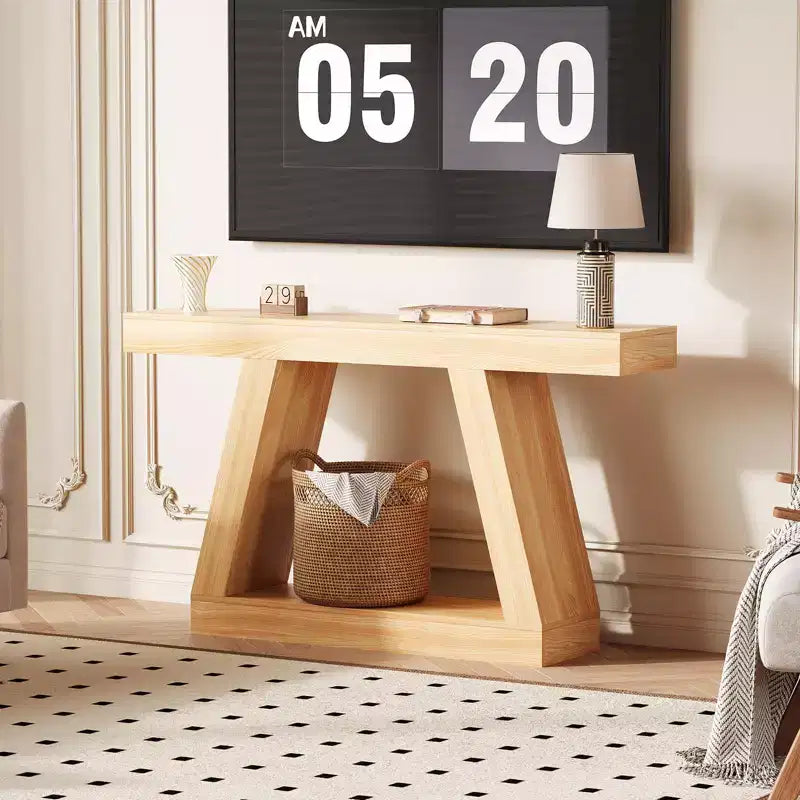 Console étroite de 55 po avec rangement, table de canapé de style rustique à 2 niveaux pour l'arrière du canapé, table d'entrée et de couloir pour le salon, le foyer, le bureau