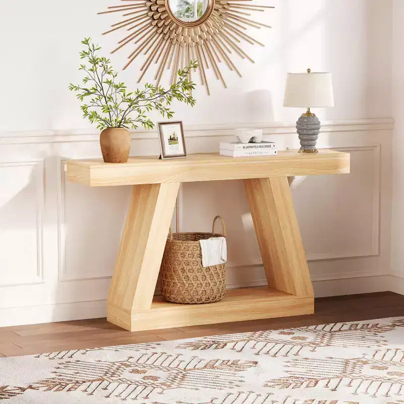 Console étroite de 55 po avec rangement, table de canapé de style rustique à 2 niveaux pour l'arrière du canapé, table d'entrée et de couloir pour le salon, le foyer, le bureau