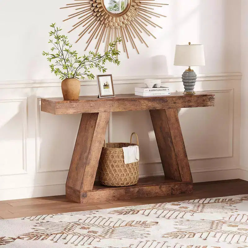 55 Narrow Console Table with Storage, Farmhouse 2-Tier Sofa Table for Behind Couch, Entryway & Hallway Table for Living Room, Foyer, Office