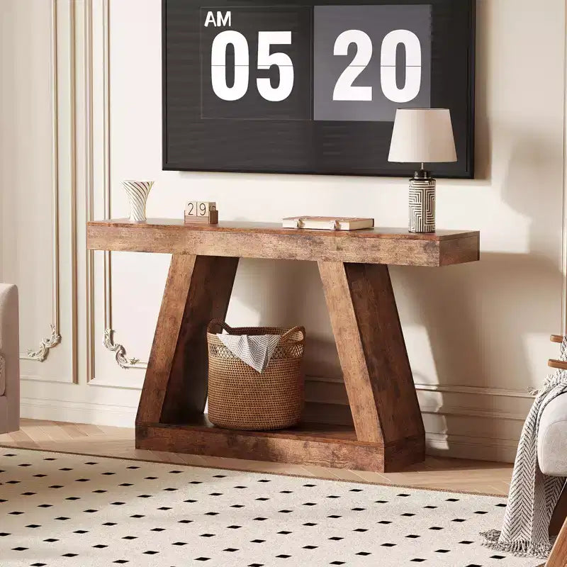 Console étroite de 55 po avec rangement, table de canapé de style rustique à 2 niveaux pour l'arrière du canapé, table d'entrée et de couloir pour le salon, le foyer, le bureau