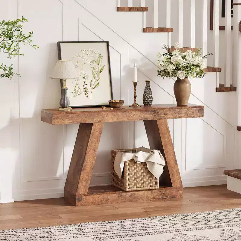 Console étroite de 55 po avec rangement, table de canapé de style rustique à 2 niveaux pour l'arrière du canapé, table d'entrée et de couloir pour le salon, le foyer, le bureau