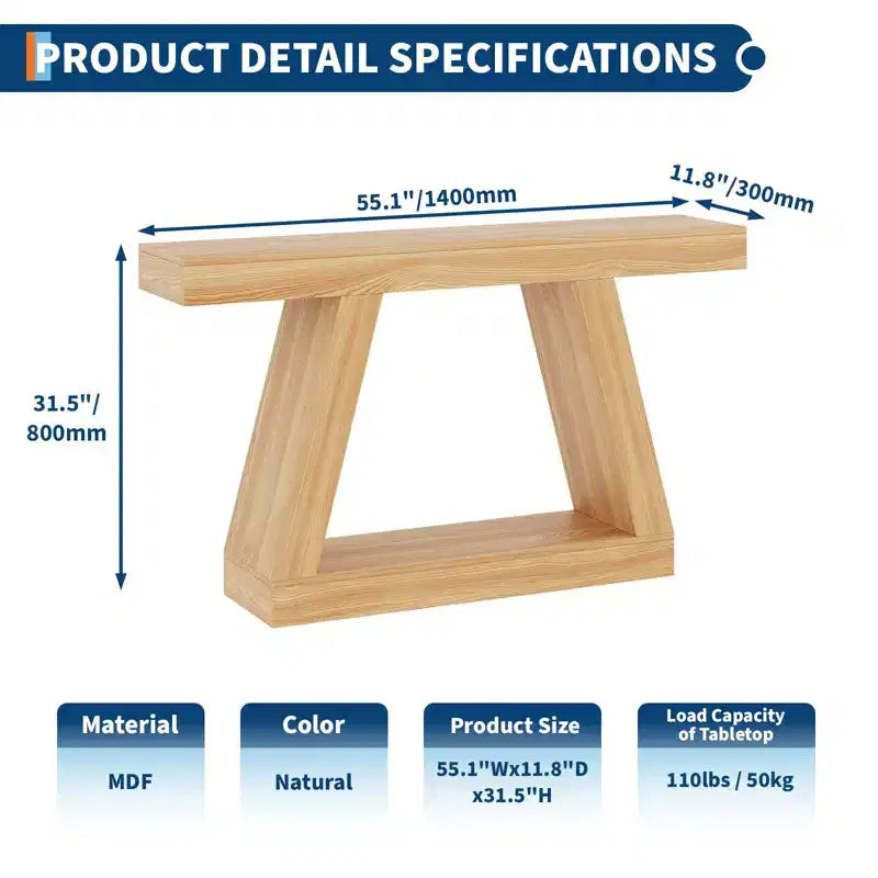 Console étroite de 55 po avec rangement, table de canapé de style rustique à 2 niveaux pour l'arrière du canapé, table d'entrée et de couloir pour le salon, le foyer, le bureau