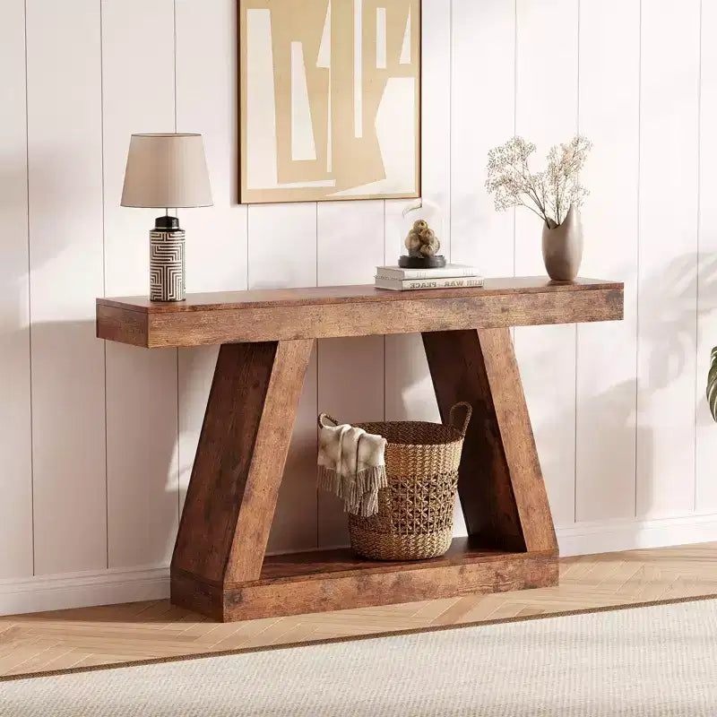 COZONY 55 Narrow Console Table with Storage, Farmhouse 2-Tier Sofa Table for Behind Couch, Entryway & Hallway Table for Living Room, Foyer, Office