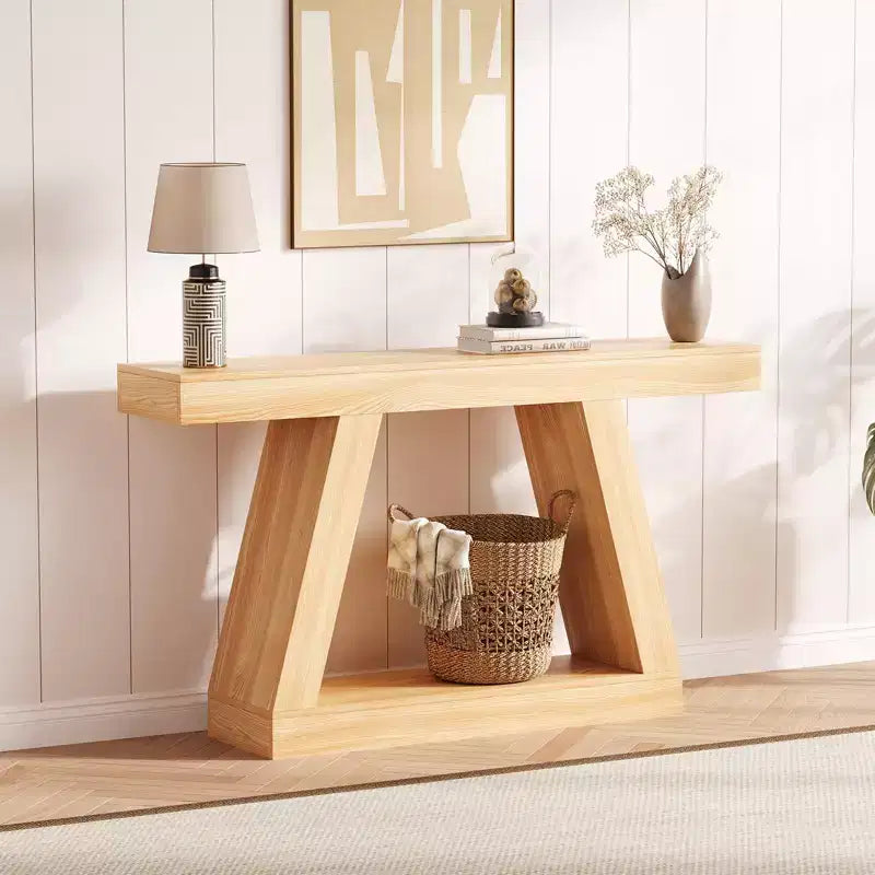 55 Narrow Console Table with Storage, Farmhouse 2-Tier Sofa Table for Behind Couch, Entryway & Hallway Table for Living Room, Foyer, Office