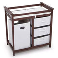 Wooden Baby Changing Table, Modern Diaper Changing Table, Infant Diaper Changing Station Dresser with Laundry Hamper, 3 Drawer and Changing Pad