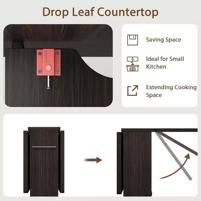 Multipurpose Folding Table w/ Wheels, 2 Storage Shelves, Cubby, Handle,For Dining Room, Office, Living Room