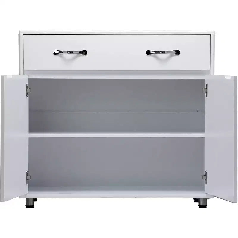 83.6 White MDF Storage Console Table, Entryway Sideboard Buffet with 6 Drawers, 2 Side Cabinets, and 2 Doors for Living or Dining Room, Rectangular