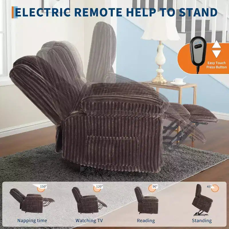 Power Lift Recliner Chair with Heat and Massage, Plush Corduroy Upholstery, Electric Reclining Lift Chair for Elderly, Living Room