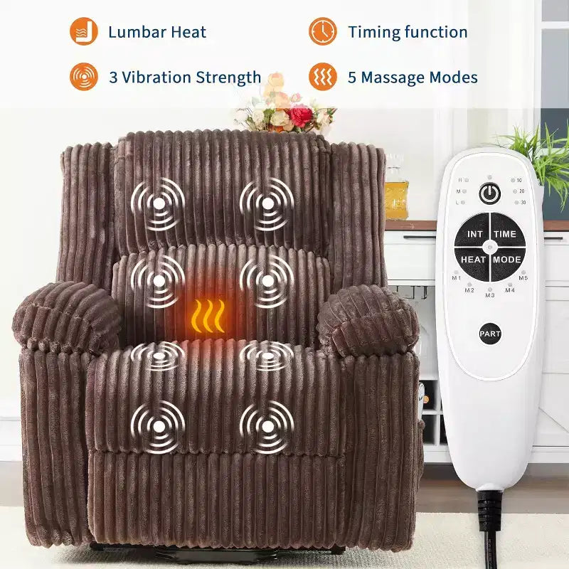 Power Lift Recliner Chair with Heat and Massage, Plush Corduroy Upholstery, Electric Reclining Lift Chair for Elderly, Living Room