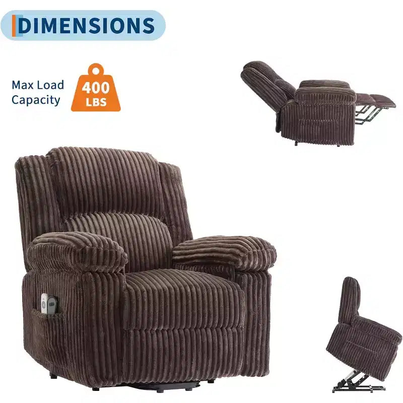 Power Lift Recliner Chair with Heat and Massage, Plush Corduroy Upholstery, Electric Reclining Lift Chair for Elderly, Living Room