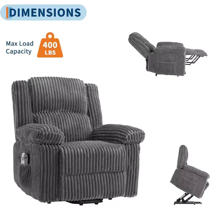 Power Lift Recliner Chair with Heat and Massage, Plush Corduroy Upholstery, Electric Reclining Lift Chair for Elderly, Living Room