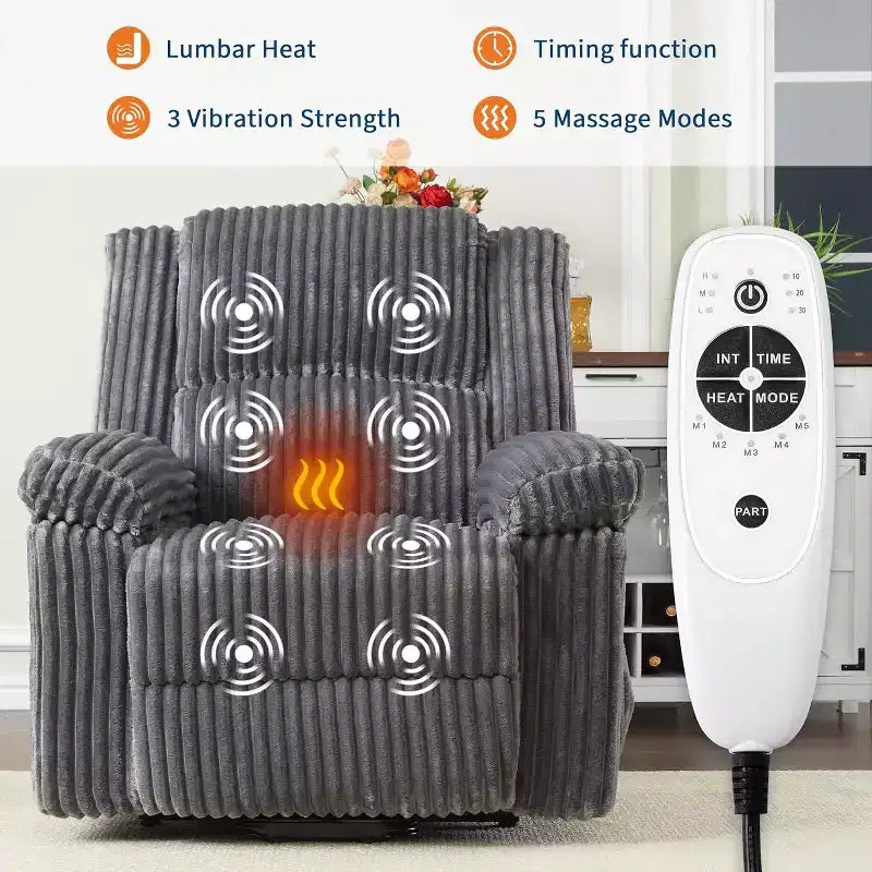 Power Lift Recliner Chair with Heat and Massage, Plush Corduroy Upholstery, Electric Reclining Lift Chair for Elderly, Living Room