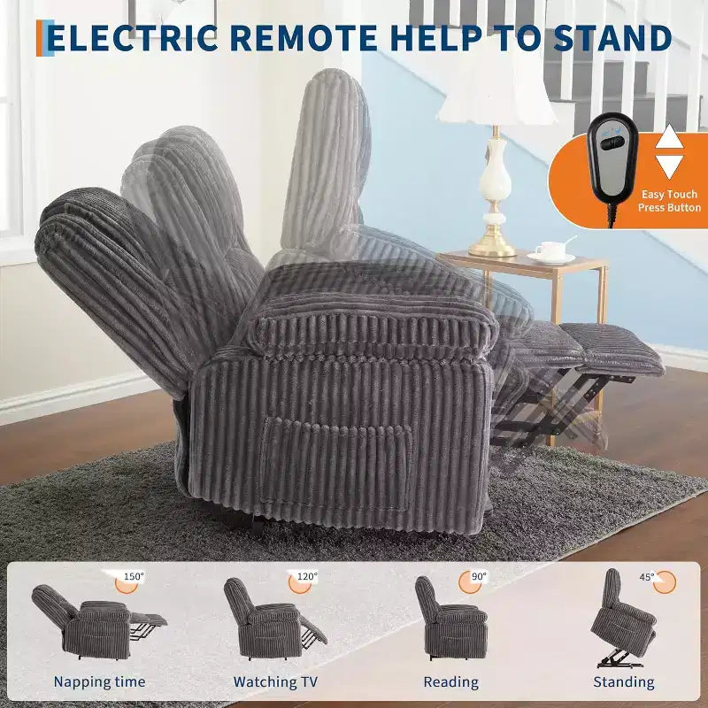 Power Lift Recliner Chair with Heat and Massage, Plush Corduroy Upholstery, Electric Reclining Lift Chair for Elderly, Living Room