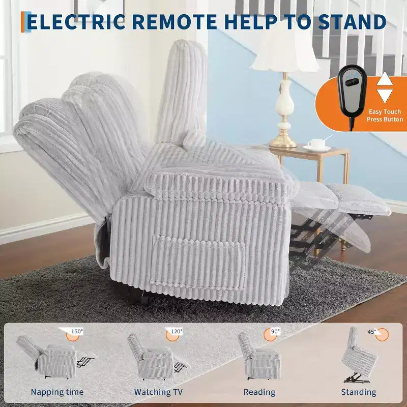 Power Lift Recliner Chair with Heat and Massage, Plush Corduroy Upholstery, Electric Reclining Lift Chair for Elderly, Living Room