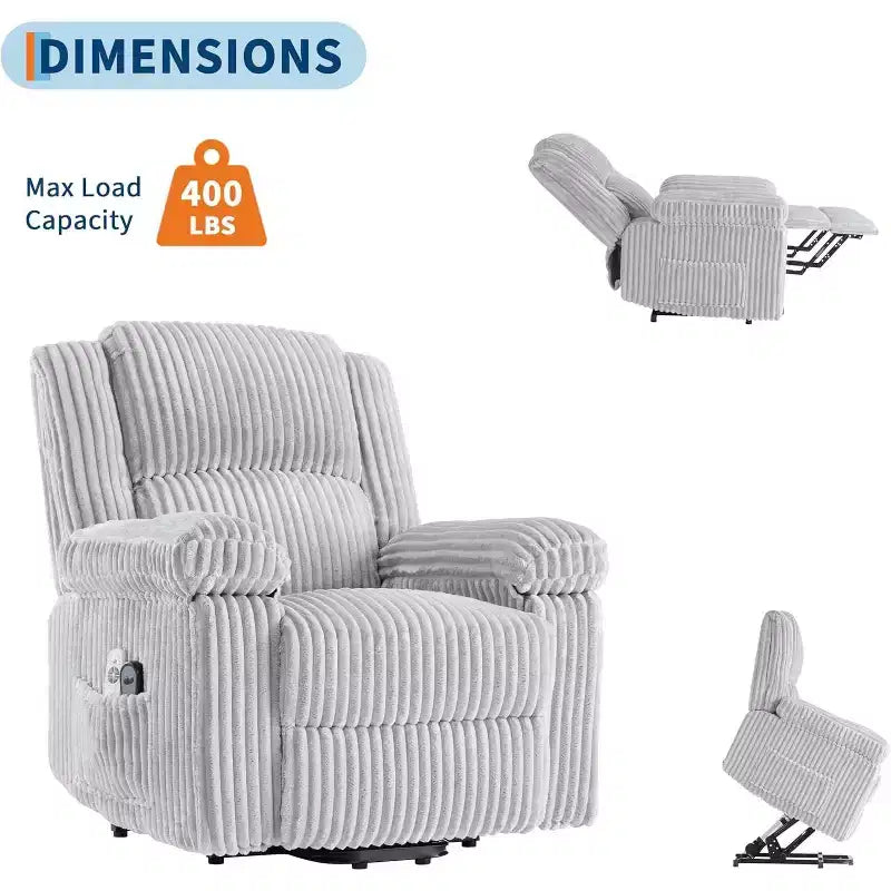 Power Lift Recliner Chair with Heat and Massage, Plush Corduroy Upholstery, Electric Reclining Lift Chair for Elderly, Living Room