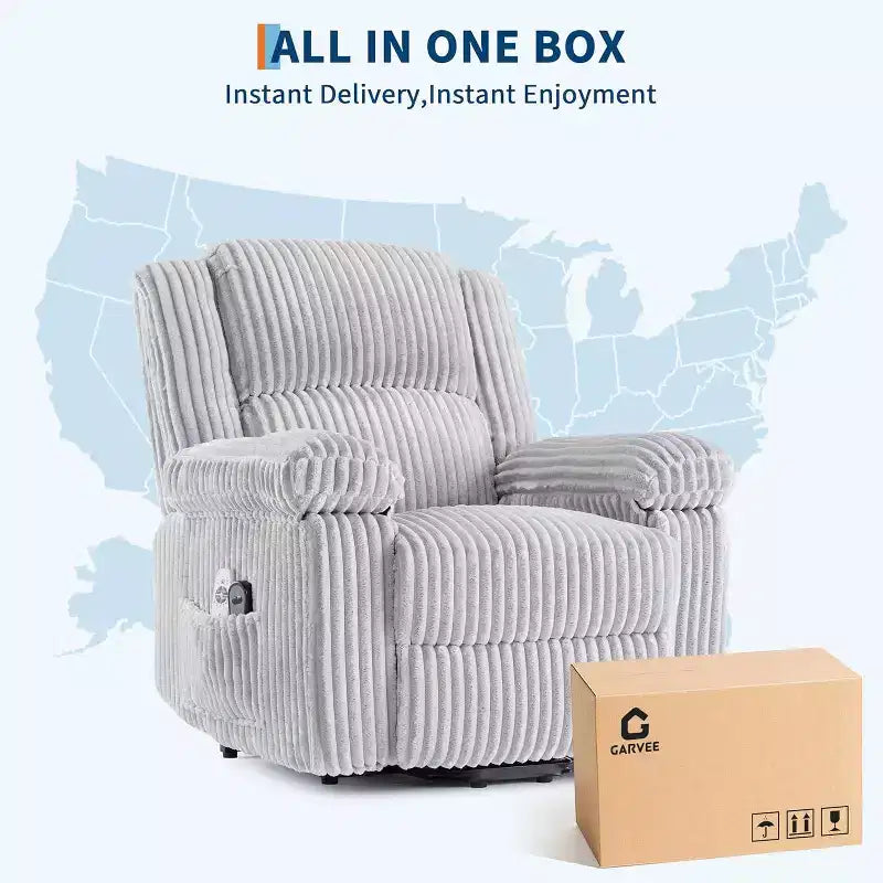 Power Lift Recliner Chair with Heat and Massage, Plush Corduroy Upholstery, Electric Reclining Lift Chair for Elderly, Living Room