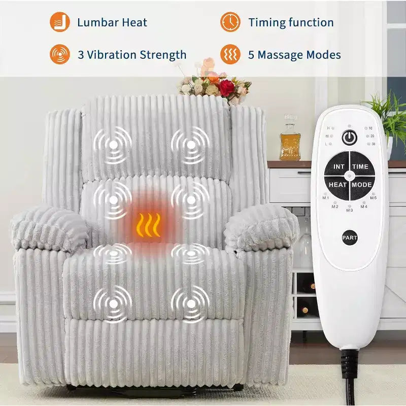 Power Lift Recliner Chair with Heat and Massage, Plush Corduroy Upholstery, Electric Reclining Lift Chair for Elderly, Living Room