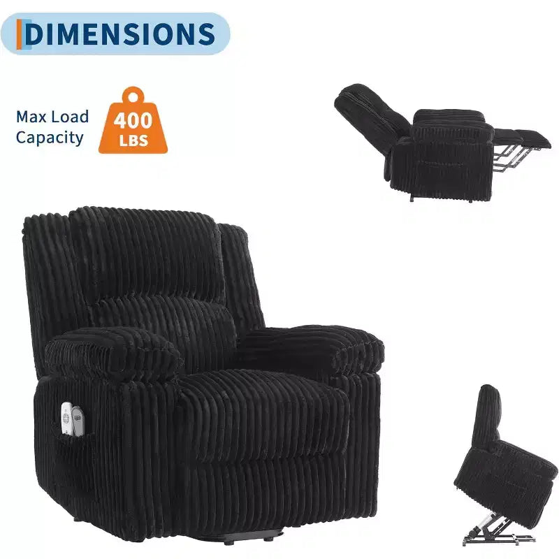 Power Lift Recliner Chair with Heat and Massage, Plush Corduroy Upholstery, Electric Reclining Lift Chair for Elderly, Living Room