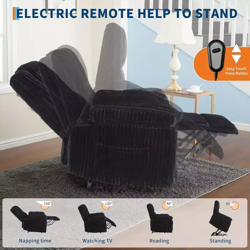 Power Lift Recliner Chair with Heat and Massage, Plush Corduroy Upholstery, Electric Reclining Lift Chair for Elderly, Living Room