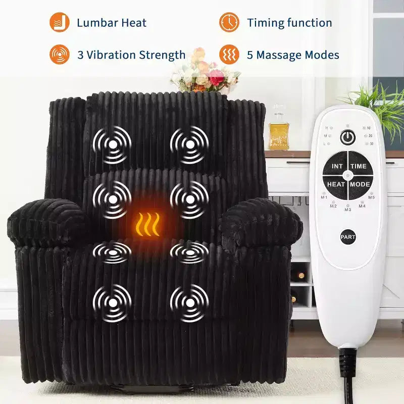 Power Lift Recliner Chair with Heat and Massage, Plush Corduroy Upholstery, Electric Reclining Lift Chair for Elderly, Living Room