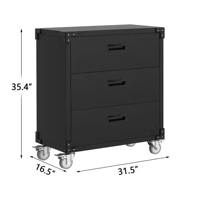 Heavy-Duty 3-Drawer Mobile Tool Cabinet, Metal Garage Storage on Locking Wheels for Workshop, Garage Storage Cabinet, Warehouse & Basement, Office