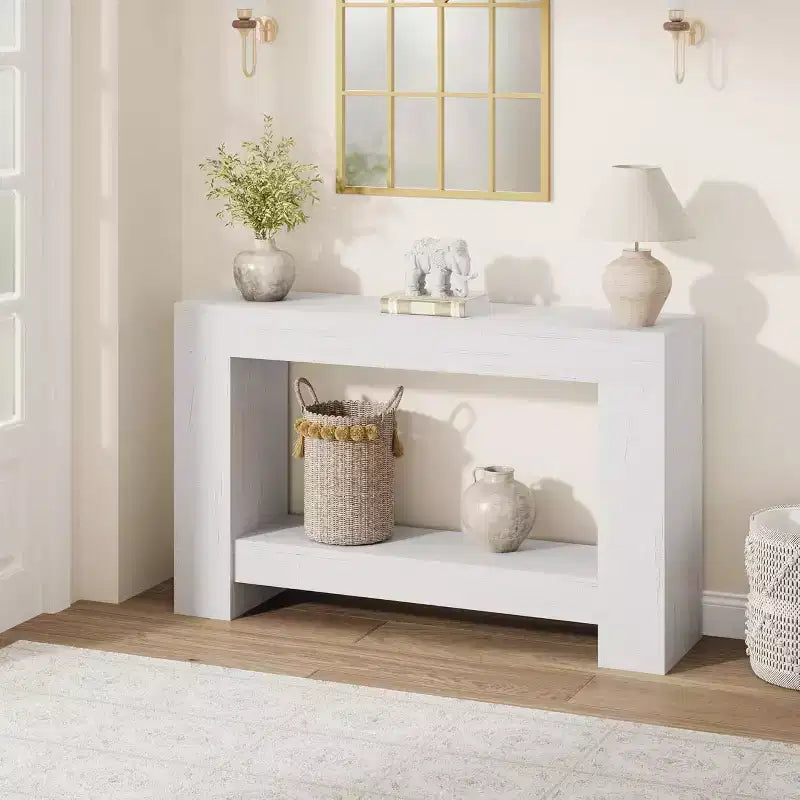 47 Farmhouse Console Table with 2 Tiers and Storage  Large Wooden Sofa Table for Entryway, Hallway and Living Room