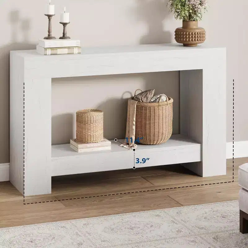 47 Farmhouse Console Table with 2 Tiers and Storage  Large Wooden Sofa Table for Entryway, Hallway and Living Room