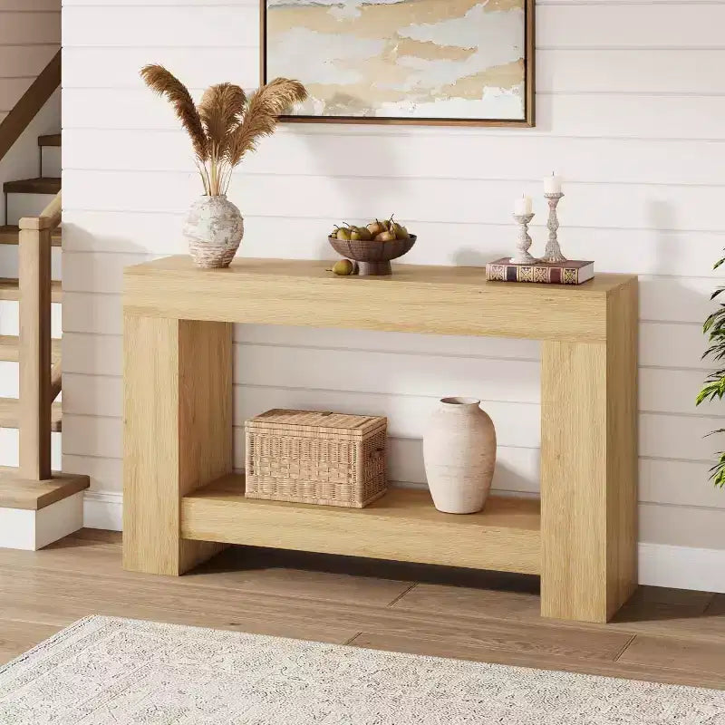 47 Farmhouse Console Table with 2 Tiers and Storage  Large Wooden Sofa Table for Entryway, Hallway and Living Room