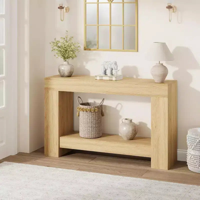 47 Farmhouse Console Table with 2 Tiers and Storage  Large Wooden Sofa Table for Entryway, Hallway and Living Room