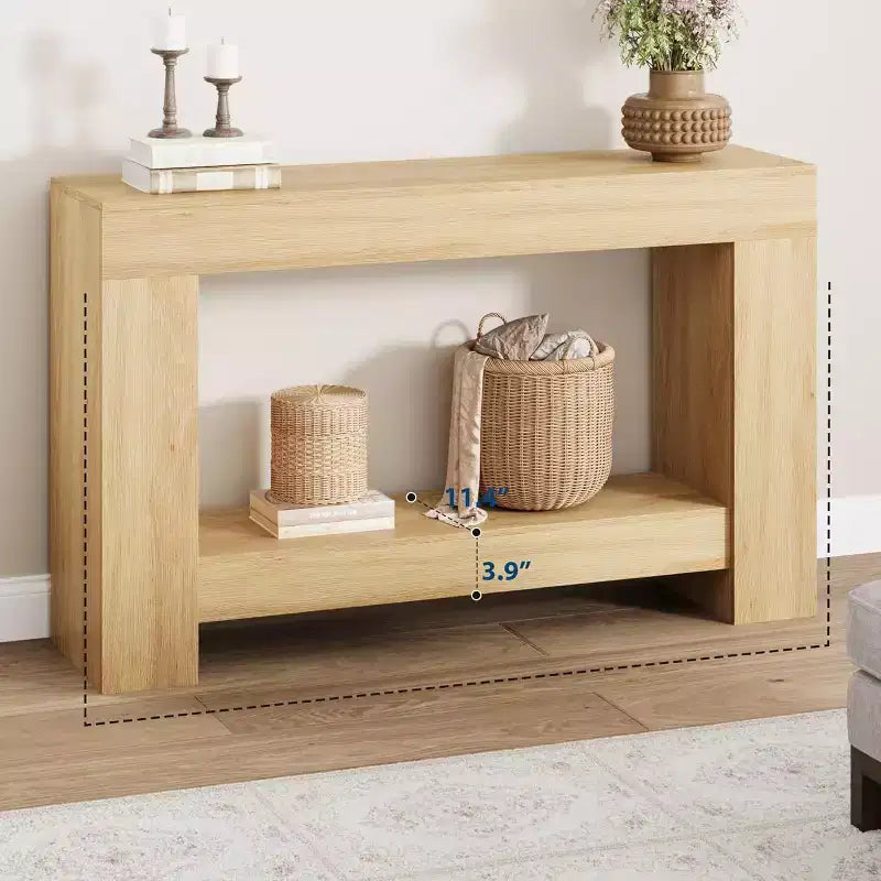 47 Farmhouse Console Table with 2 Tiers and Storage  Large Wooden Sofa Table for Entryway, Hallway and Living Room