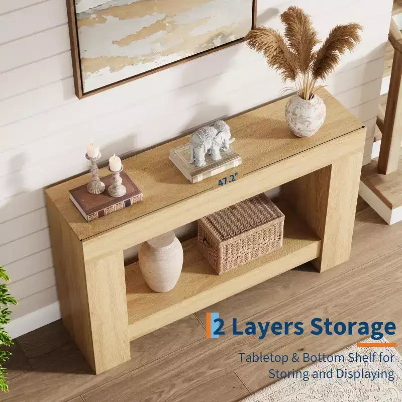 47 Farmhouse Console Table with 2 Tiers and Storage  Large Wooden Sofa Table for Entryway, Hallway and Living Room