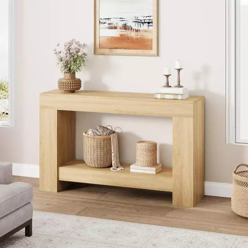 47 Farmhouse Console Table with 2 Tiers and Storage  Large Wooden Sofa Table for Entryway, Hallway and Living Room
