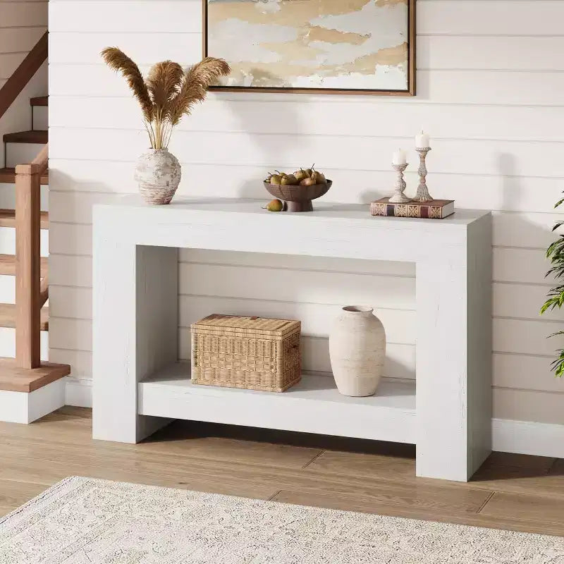 47 Farmhouse Console Table with 2 Tiers and Storage  Large Wooden Sofa Table for Entryway, Hallway and Living Room