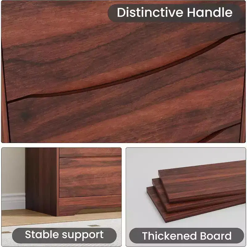 Wooden Dresser with 6 Drawers, Tall Modern Closet with Deep Storage, Large Chest of Drawers with Wide Top, Long Storage Dresser for Bedroom
