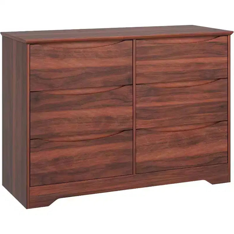 Wooden Dresser with 6 Drawers, Tall Modern Closet with Deep Storage, Large Chest of Drawers with Wide Top, Long Storage Dresser for Bedroom