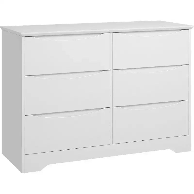 Wooden Dresser with 6 Drawers, Tall Modern Closet with Deep Storage, Large Chest of Drawers with Wide Top, Long Storage Dresser for Bedroom