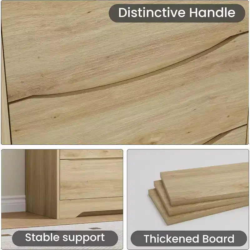 Wooden Dresser with 6 Drawers, Tall Modern Closet with Deep Storage, Large Chest of Drawers with Wide Top, Long Storage Dresser for Bedroom