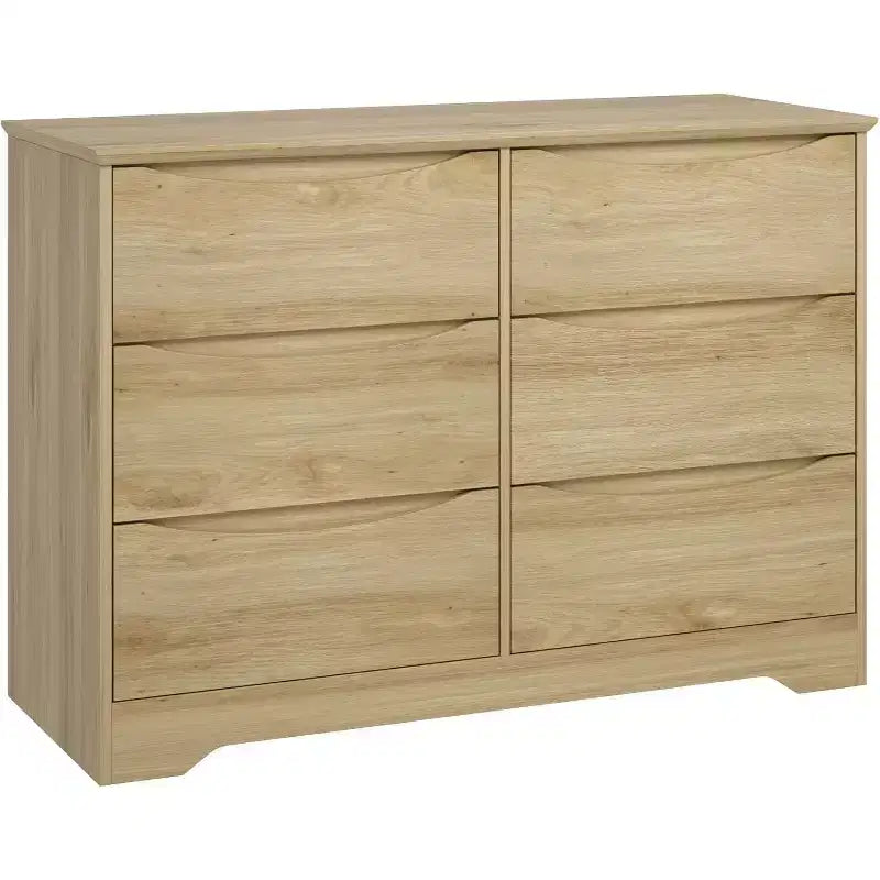Wooden Dresser with 6 Drawers, Tall Modern Closet with Deep Storage, Large Chest of Drawers with Wide Top, Long Storage Dresser for Bedroom
