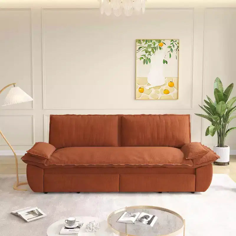 MAYEERTY 73.2 Queen Pull Out Sofa Bed, 3-in-1 Convertible Sleeper Sofa, Multifunctional Velvet Loveseat Bed Orange