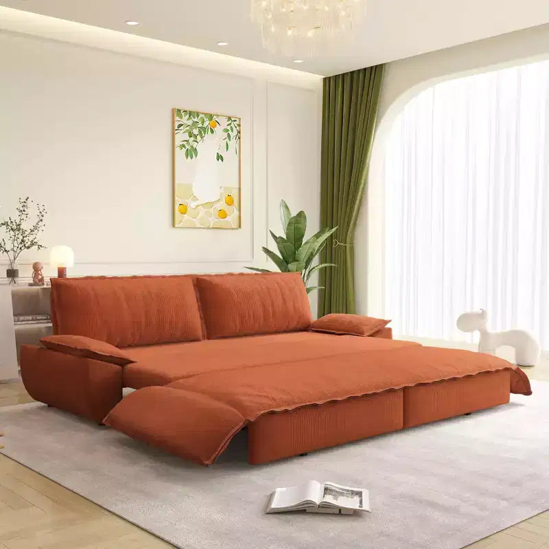 73.2 Queen Pull Out Sofa Bed, 3-in-1 Convertible Sleeper Sofa, Multifunctional Velvet Loveseat Bed Orange